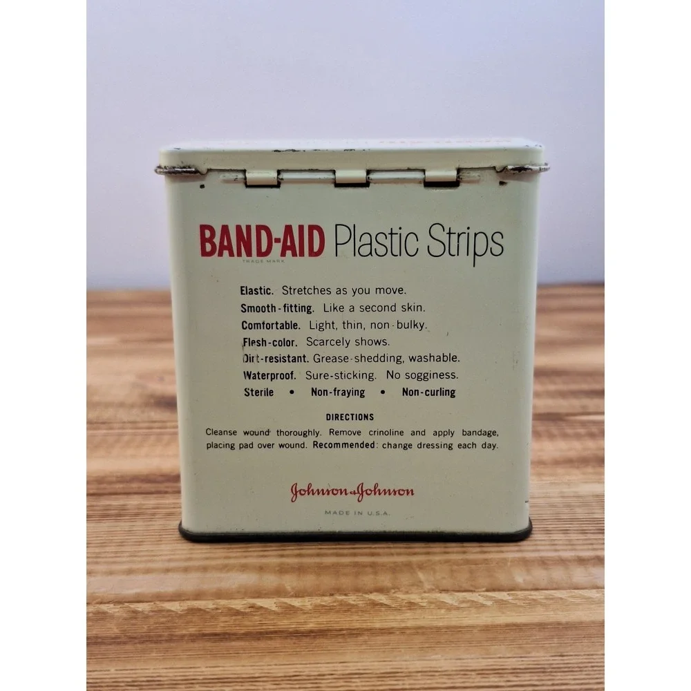 Vintage Johnson & Johnson‎ Plastic Strips Empty Band-Aid Tin Metal Box Container